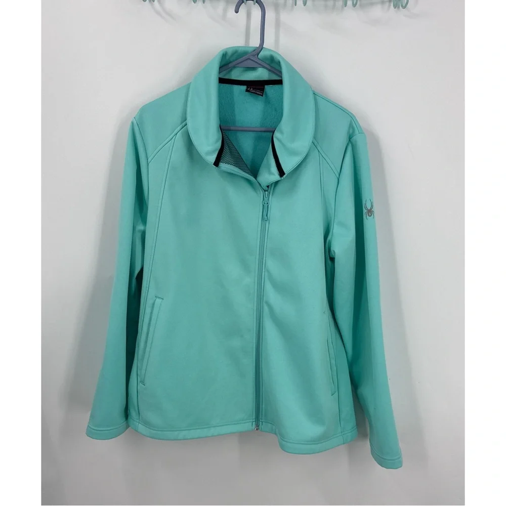 Spyder Fleece lined off center zipper aqua blue Ski Jacket Lightweight XL